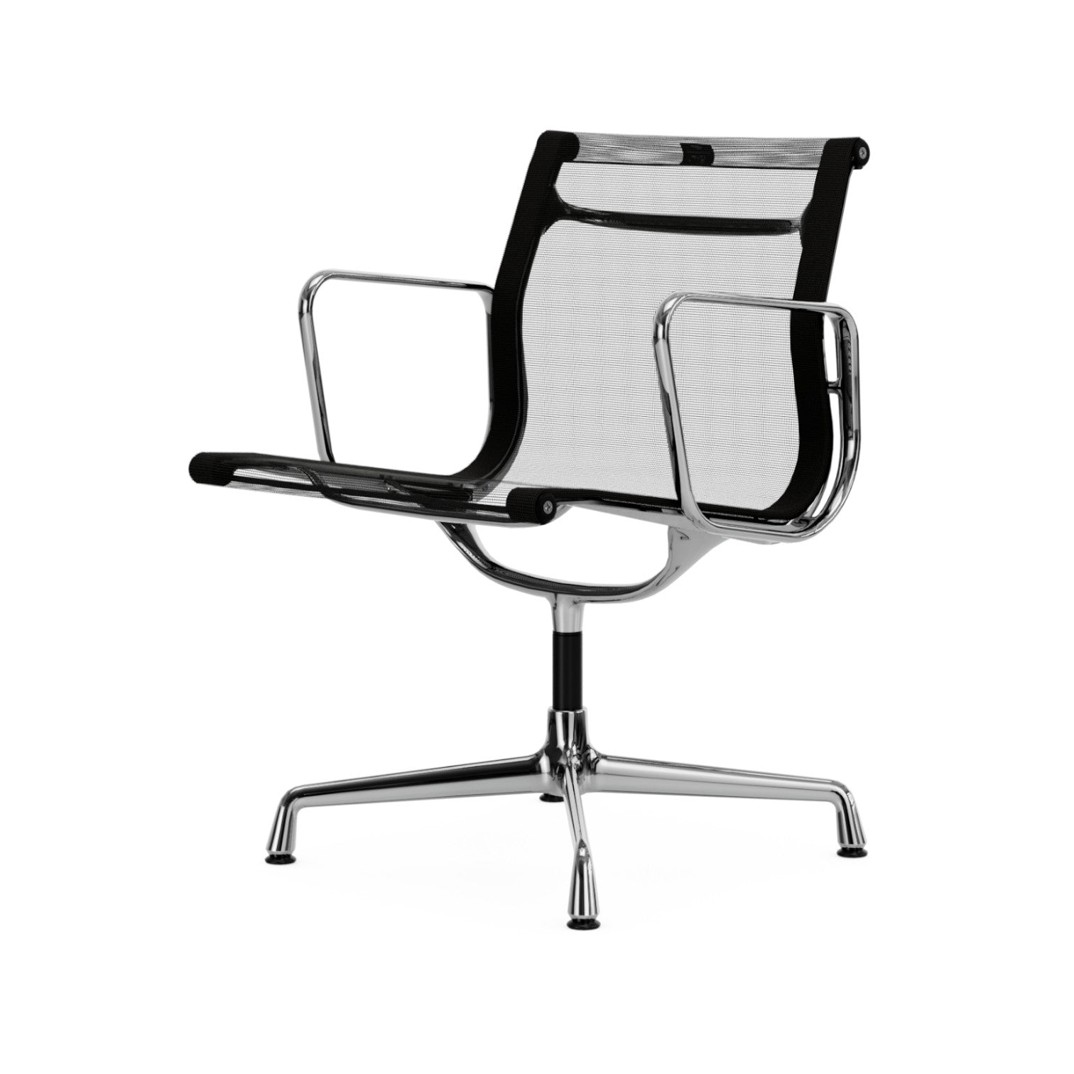 Eames Aluminium Chair EA 108, base chrome-plated, Netweave nero