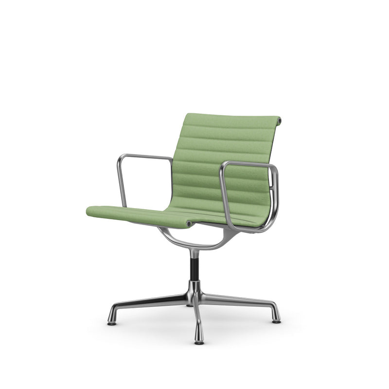 Eames Aluminium Chair EA 108, Hopsak grass green/ivory, base polished 