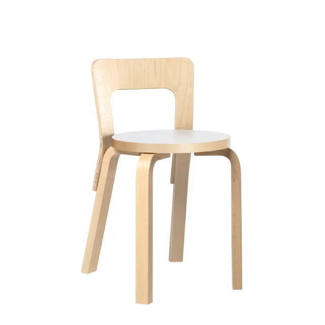Artek - Chair 65, natur lackiert, Sitz HPL weiss