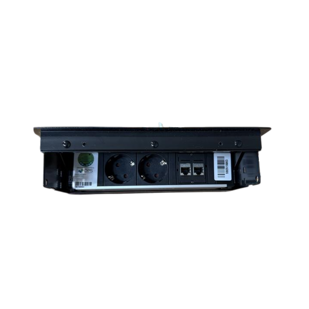 EM Table, natural oak, base deep black, Coni electrification, 300x80 cm