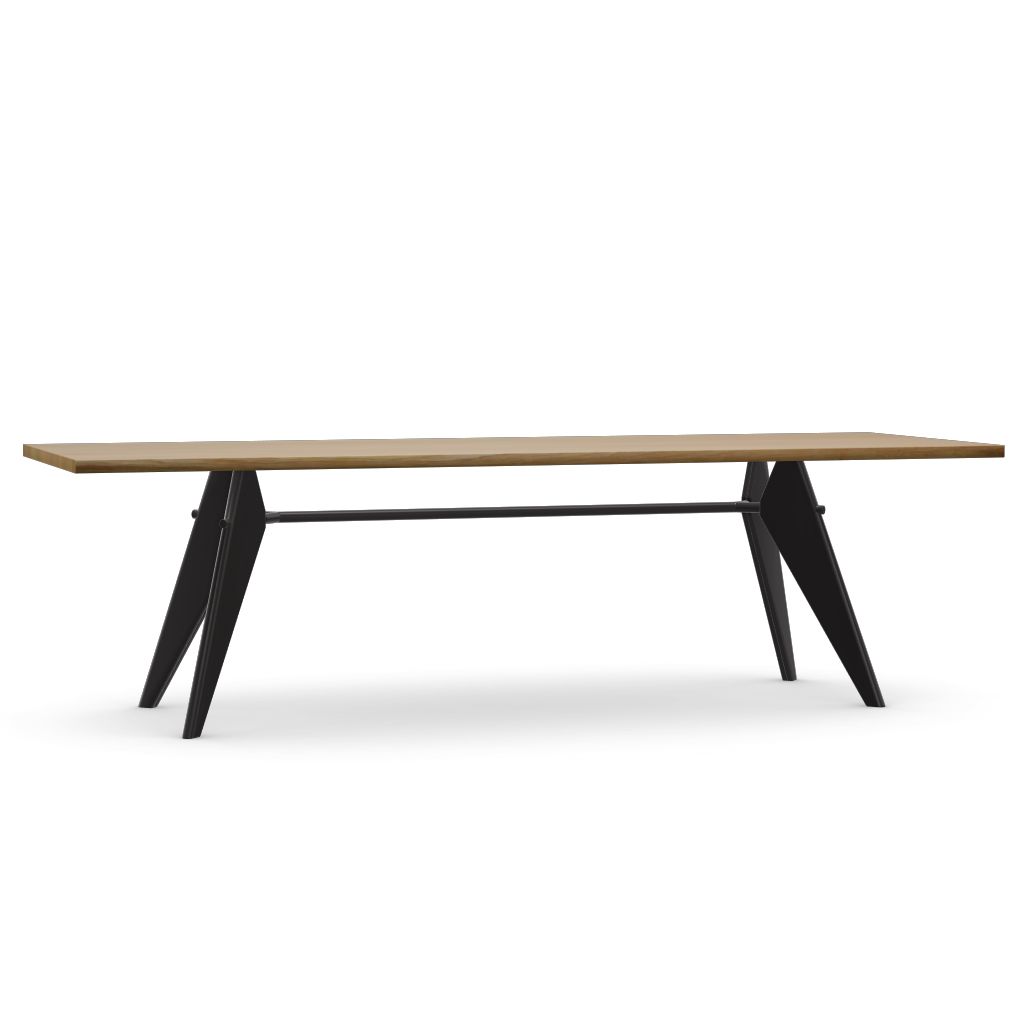 EM Table, natural oak, base deep black, Coni electrification, 300x80 cm