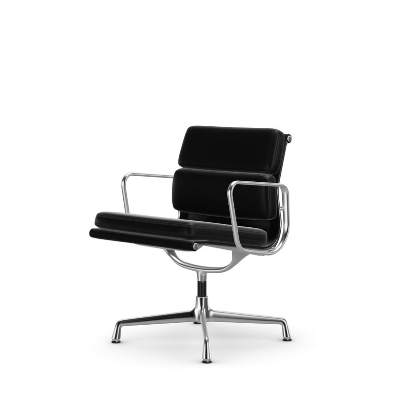 Eames Soft Pad Chair EA 208, Gestell verchromt, Leder nero