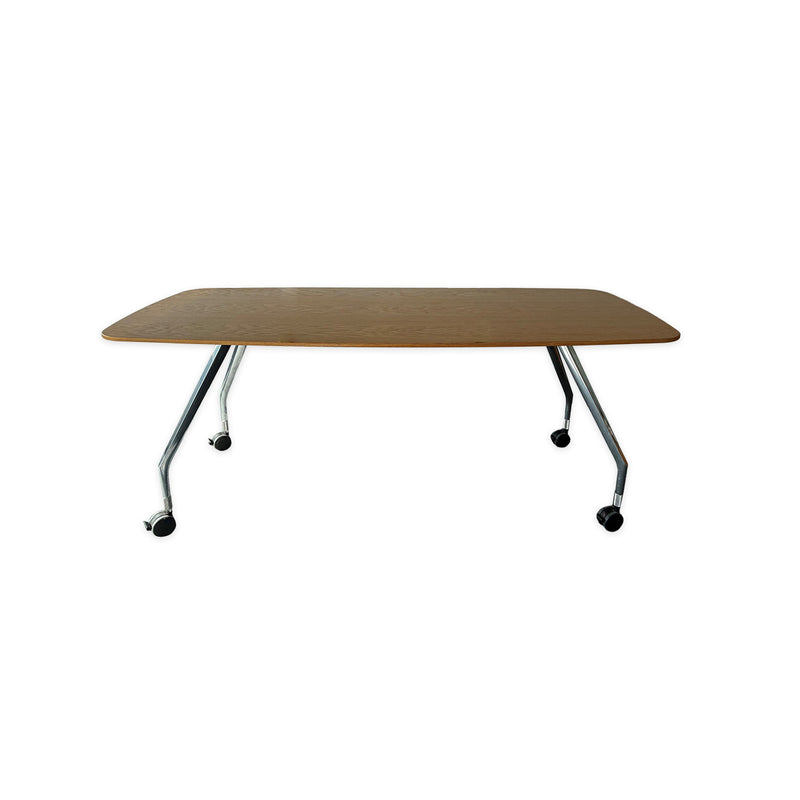 AdHoc Table 180x80 cm on castors, base chromed, tabletop light oak veneer