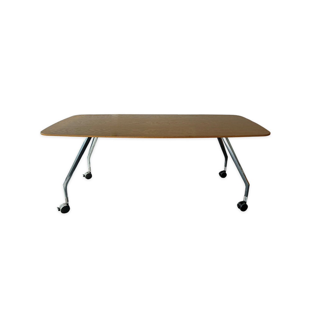 AdHoc Tisch 180x80 cm auf Rollen, Untergestell verchromt, Tischplatte Furnier Eiche hell