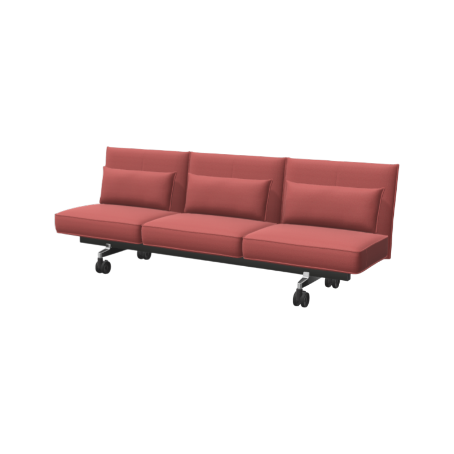 Soft Work 3-Seater, Plano fabric, poppy red/champagne, on castors