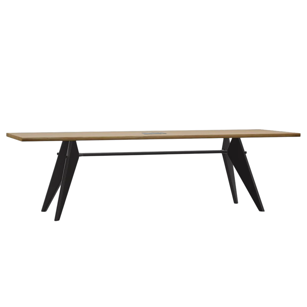 EM Table, Eiche natur, Gestell tiefschwarz, Coni Elektrifizierung, 300x80 cm